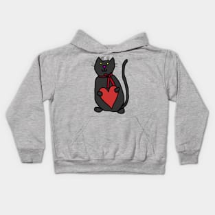 Cute Cat Holding Your Love Heart on Valentines Day Kids Hoodie